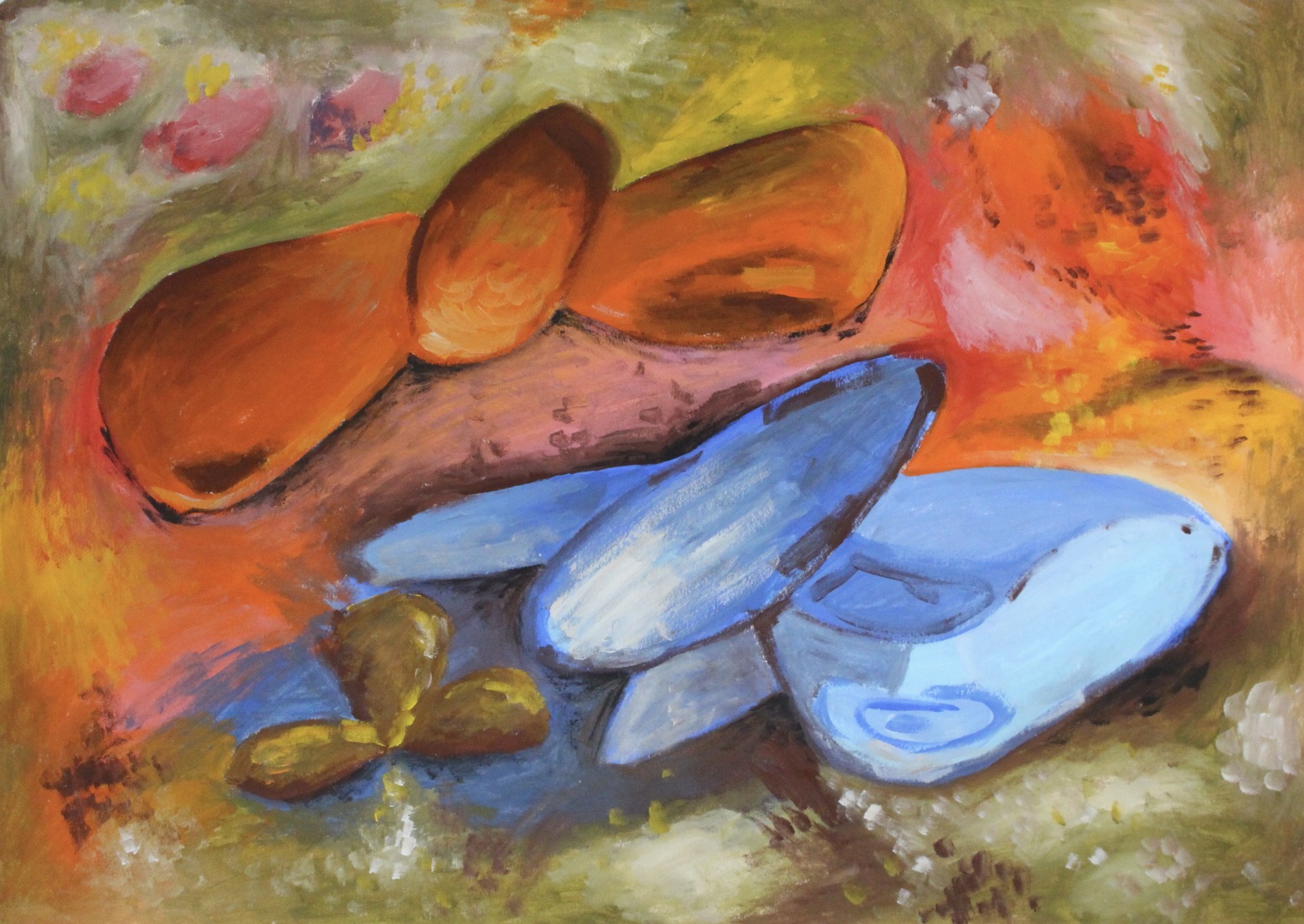 Orange and blue biomorphic forms